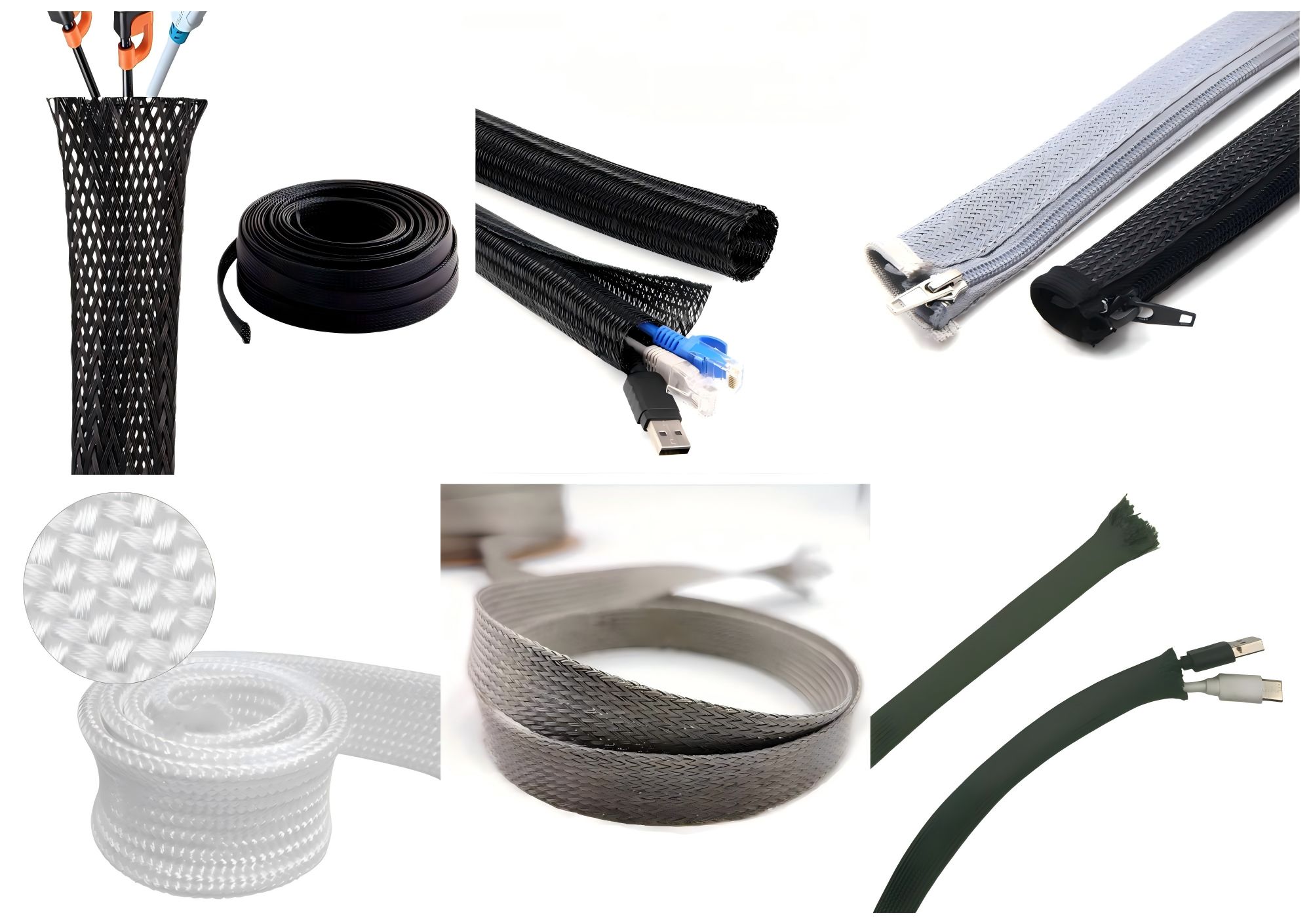 Different kinds of the braided sleeve Different kinds of the braided sleeve