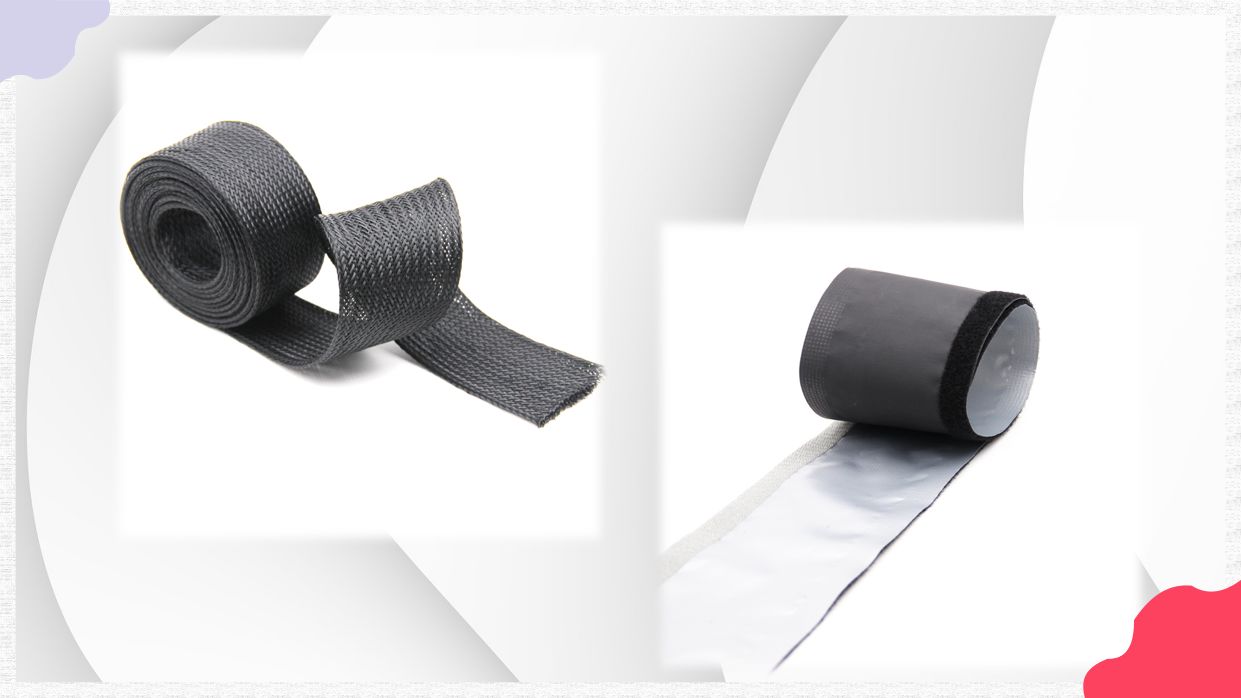 Nylon braided cable sleeve and PVC sleeve with hook and loop