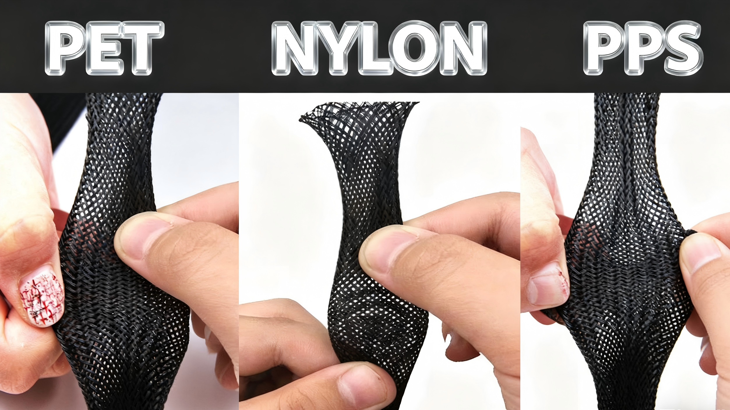 Expansion and contraction of the expandable braided cable sleeve Expansion and contraction of the expandable braided cable sleeve
