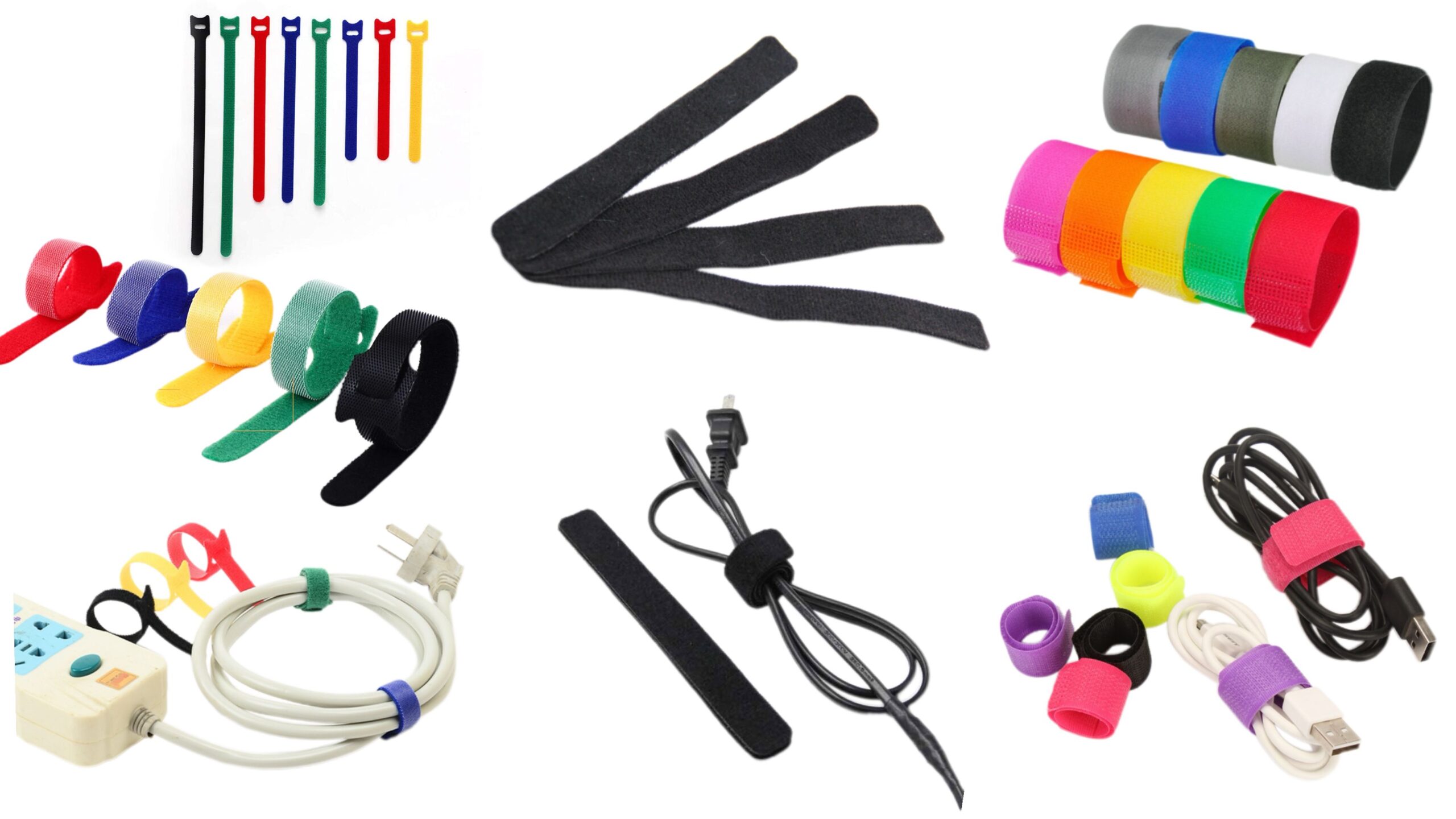Various styles pictures of hook and loop cable ties