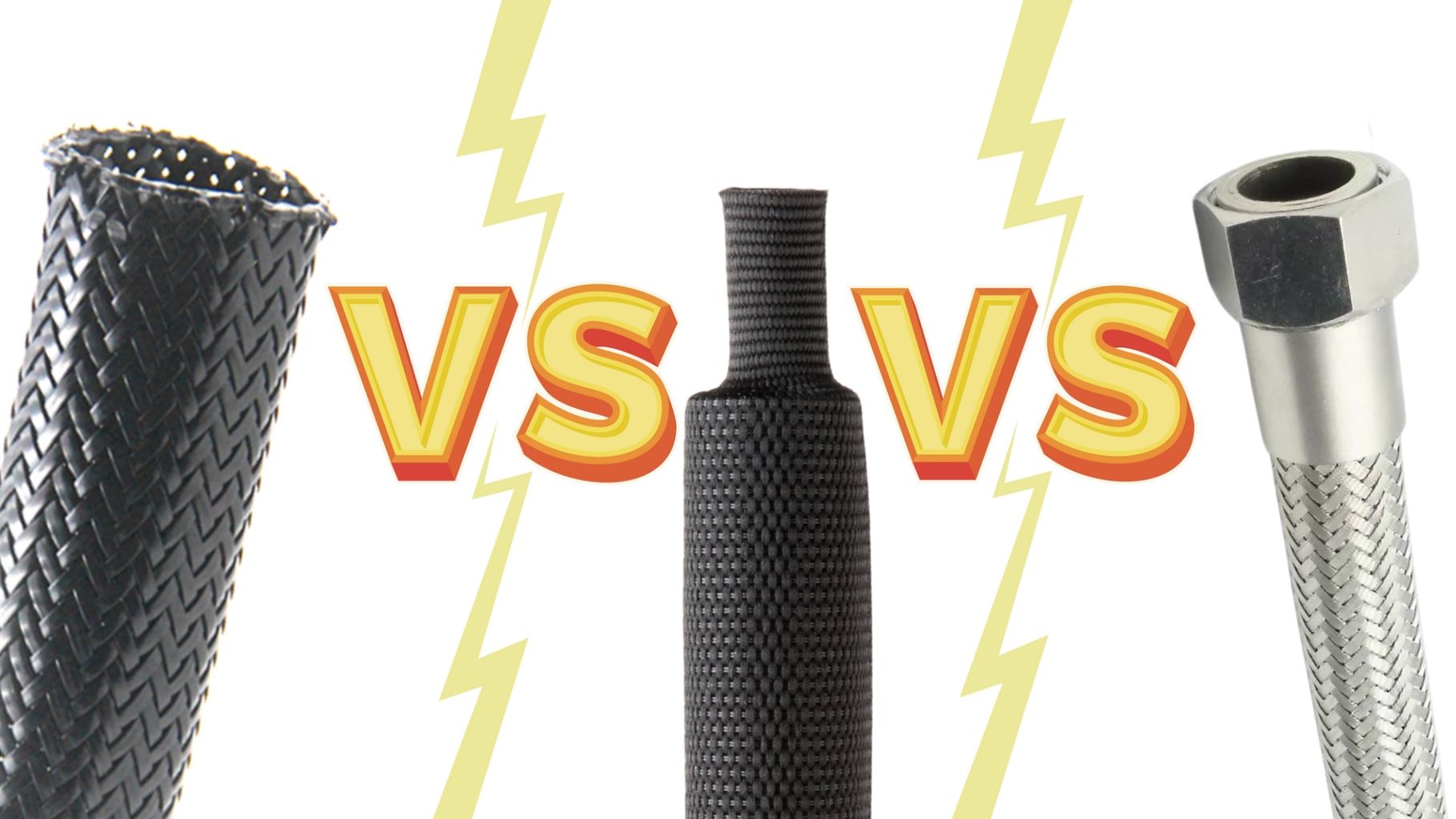 Comparison of nylon flat filament braided sleeving, braided heat shrink tubing and stainless steel braided hose