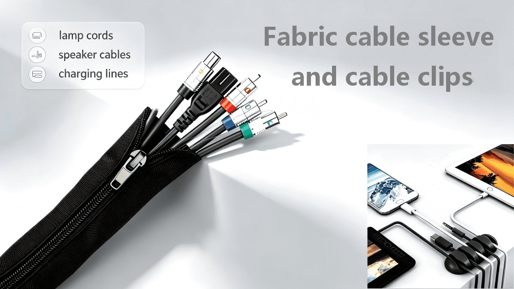 Fabric cable sleeve and cable clips