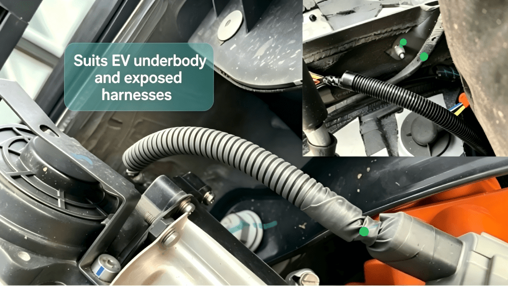 Corrugated tubing applicate in EV