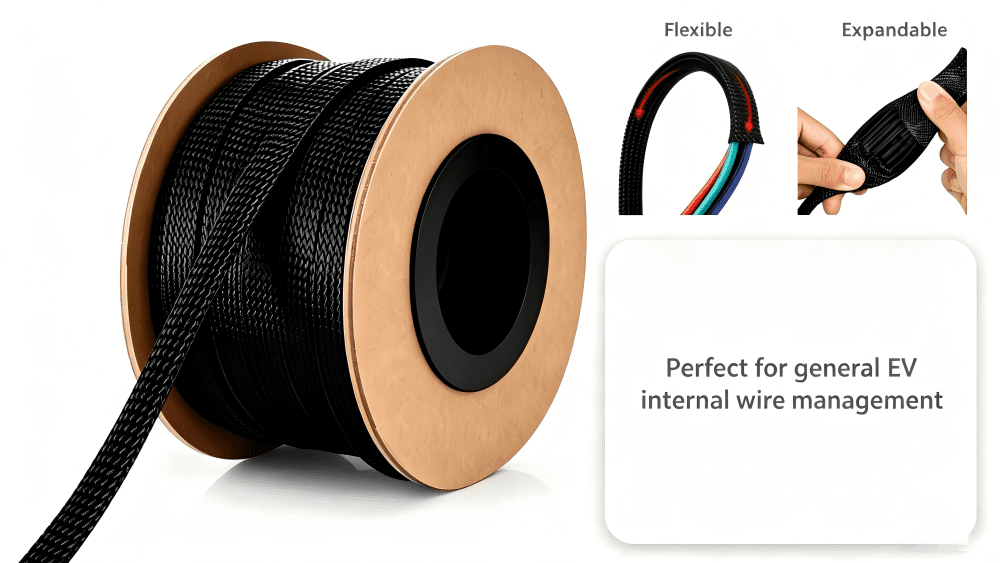PET braided sleeve applicate in EV